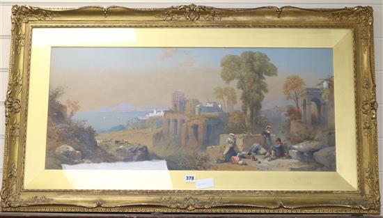 Thomas Charles Leeson Rowbotham, watercolour, View along the Amalfi coast, signed and dated 1874, 37 x 82cm